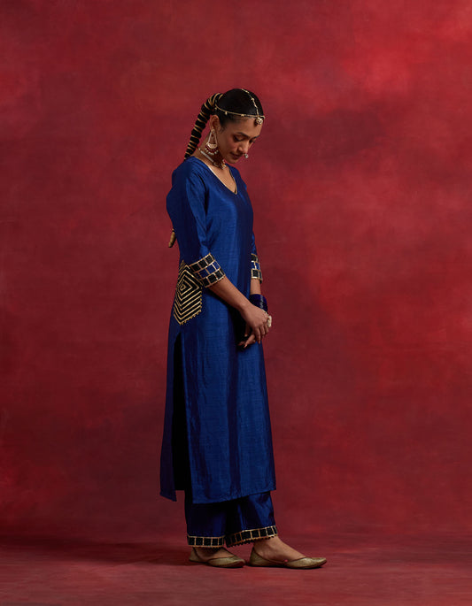 Blue Black Raw Silk Mira Kurta Set (Set Of 2)
