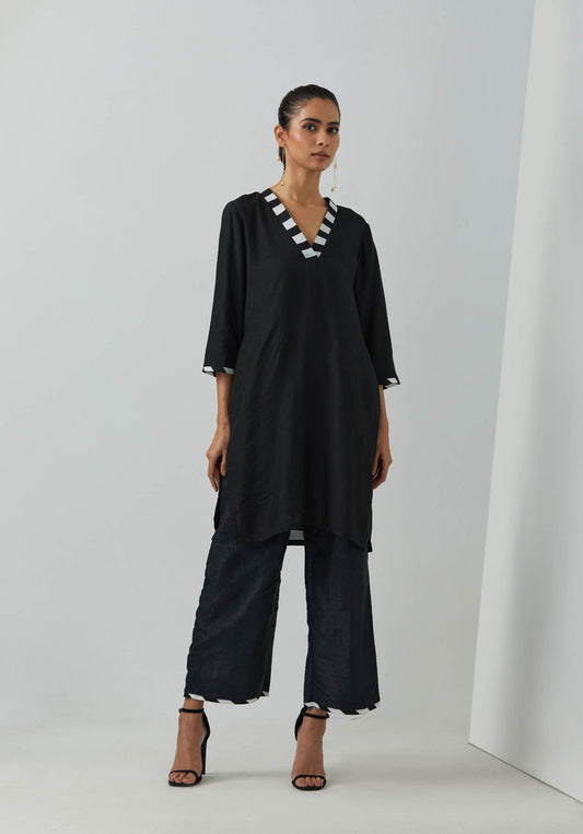 Black Chanderi Kali Short Kurta With Palazzo (Set Of 2) - The Indian Cause