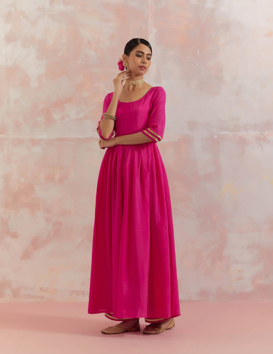 Pink Afreen Gathered Anarkali Kurta - The Indian Cause